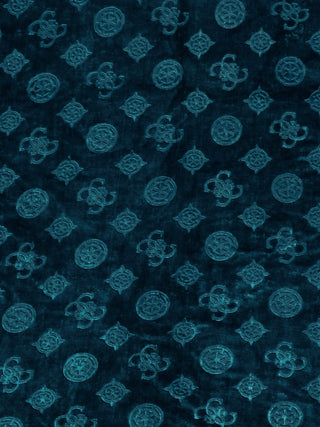 FABINALIV Rama Blue Geometric 300 TC Woollen Embossed King Size Double Bedsheet with 2 Pillow Covers (250X225 cm)