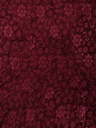 FABINALIV Maroon Floral 300 TC Woollen Embossed King Size Double Bedsheet with 2 Pillow Covers (250X225 cm)