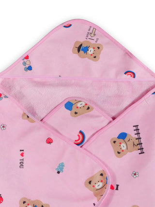 FABINALIV Infant Pink Cartoon Print Cotton Hooded Bath Towel (70X70 cm)