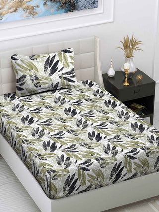 FABINALIV Multicolor Floral 300 TC Cotton Blend Single Bedsheet with Pillow Cover (225X150 cm)