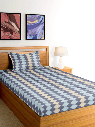 FABINALIV Multicolor Geometric 300 TC Cotton Blend Single Bedsheet with Pillow Cover (225X150 cm)