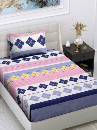 FABINALIV Multicolor Geometric 300 TC Cotton Blend Single Bedsheet with Pillow Cover (225X150 cm)