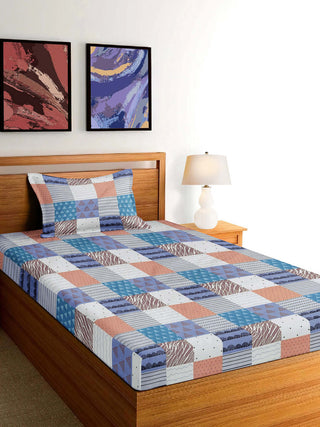 FABINALIV Multicolor Geometric 300 TC Cotton Blend Single Bedsheet with Pillow Cover (225X150 cm)