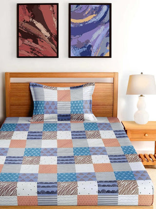 FABINALIV Multicolor Geometric 300 TC Cotton Blend Single Bedsheet with Pillow Cover (225X150 cm)