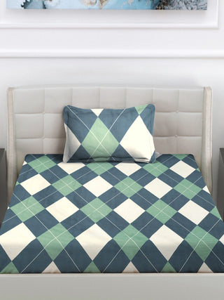 FABINALIV Multicolor Geometric 300 TC Cotton Blend Single Bedsheet with Pillow Cover (225X150 cm)