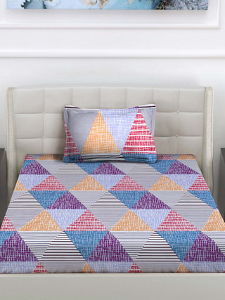 FABINALIV Multicolor Geometric 300 TC Cotton Blend Single Bedsheet with Pillow Cover (225X150 cm)