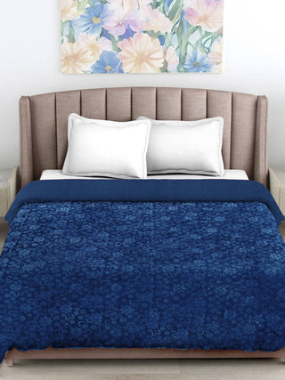 FABINALIV Navy Blue Floral Mild Winter 500 GSM Embossed Woollen Double Bed Comforter