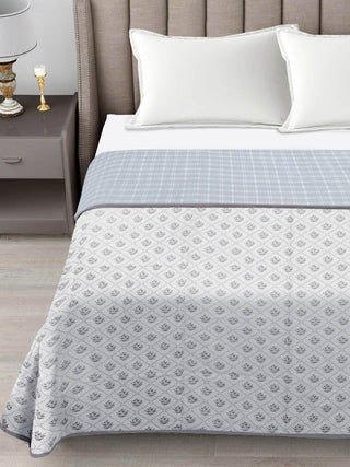 FABINALIV Grey Floral Reversible AC Room 300 GSM 100% Cotton Double Bed Dohar