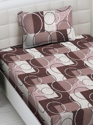 FABINALIV Multicolor Geometric 300 TC Cotton Blend Single Bedsheet with Pillow Cover (225X150 cm)