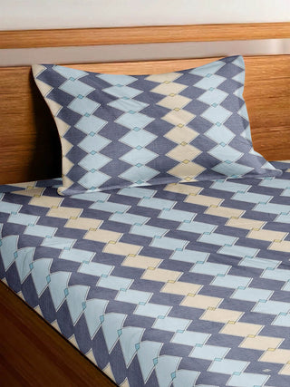 FABINALIV Multicolor Geometric 300 TC Cotton Blend Single Bedsheet with Pillow Cover (225X150 cm)