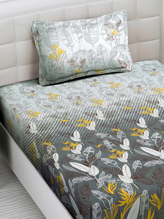 FABINALIV Multicolor Floral 300 TC Cotton Blend Single Bedsheet with Pillow Cover (225X150 cm)