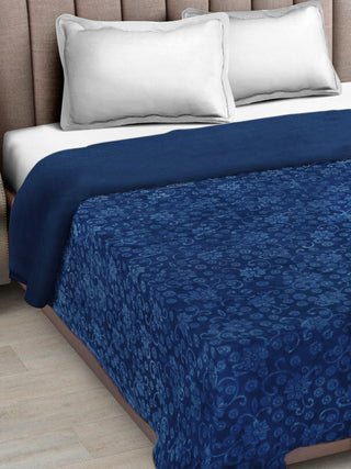 FABINALIV Navy Blue Floral Mild Winter 500 GSM Embossed Woollen Double Bed Comforter