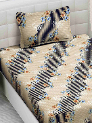 FABINALIV Multicolor Floral 300 TC Cotton Blend Single Bedsheet with Pillow Cover (225X150 cm)