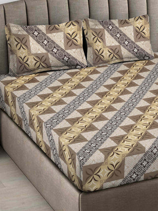 FABINALIV Multicolor Geometric 300 TC Cotton Blend King Size Fitted Double Bedsheet with 2 Pillow Covers (250X225 cm)