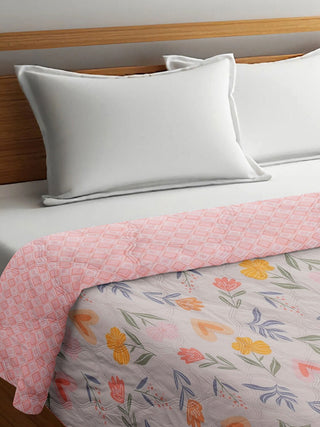 FABINALIV Multicolor Floral Reversible Mild Winter 350 GSM Micro Fiber Filling Double Bed Comforter