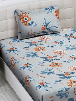 FABINALIV Multicolor Floral 300 TC Cotton Blend Single Bedsheet with Pillow Cover (225X150 cm)