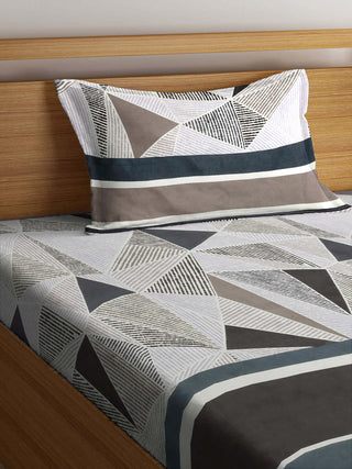 FABINALIV Multicolor Geometric 300 TC Cotton Blend Single Bedsheet with Pillow Cover (225X150 cm)