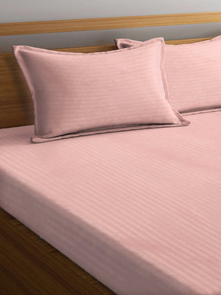 FABINALIV Peach Striped 300 TC Cotton Blend Super King Size Double Bedsheet with 2 Pillow Covers