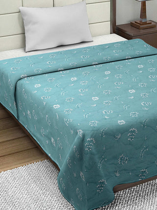 FABINALIV Turquoise Floral Reversible Mild Winter 350 GSM Micro Fiber Filling Single Bed Comforter