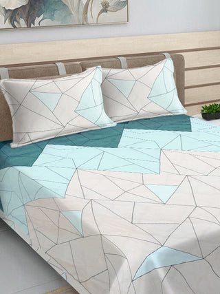 FABINALIV Multicolor Geometric Cotton Blend King Size Ultrasonic Quilted Reversible Double Bedcover with 2 Quilted Pillow Covers (250X225 cm)