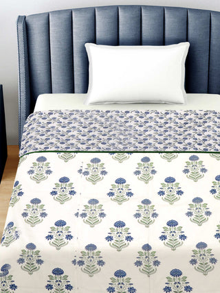 FABINALIV Multicolor Floral Reversible AC Room 300 GSM 100% Cotton Single Bed Dohar