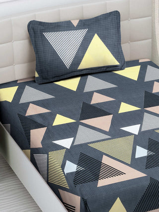 FABINALIV Multicolor Geometric 300 TC Cotton Blend Single Bedsheet with Pillow Cover (225X150 cm)