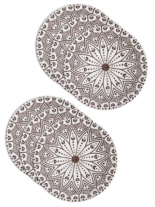 FABINALIV Set of 6 Brown Floral Braided Cotton Table Mats (38X38 cm)