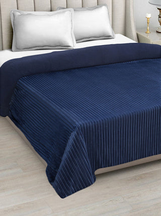 FABINALIV NavyBlue Striped Mild Winter 450 GSM Micro Fiber Filling Double Bed Comforter