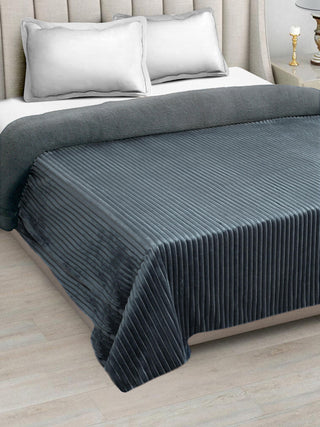 FABINALIV Grey Striped Woollen Mild Winter 450 GSM Double Bed Comforter
