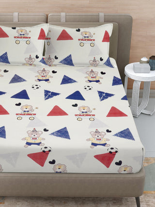 FABINALIV Multicolor Cartoon Print 300 TC Cotton Blend Super King Size Double Bedsheet with 2 Pillow Covers (270X270 cm)