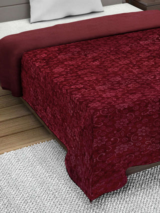 FABINALIV Maroon Floral Mild Winter 500 GSM Embossed Woollen Single Bed Comforter