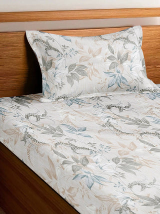 FABINALIV Multicolor Floral 300 TC Cotton Blend Single Bedsheet with Pillow Cover (225X150 cm)