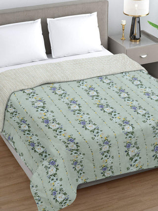 FABINALIV Green Floral Ultrasonic Quilted Reversible 350 GSM AC Room Double Bed Comforter