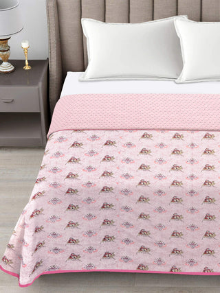 FABINALIV Pink Ethnic Reversible AC Room 300 GSM 100% Cotton Double Bed Dohar