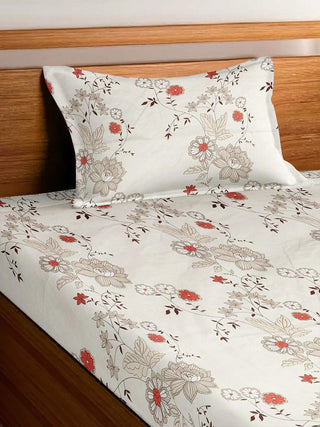 FABINALIV Multicolor Floral 300 TC Cotton Blend Single Bedsheet with Pillow Cover (225X150 cm)