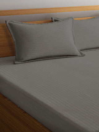FABINALIV Grey Striped 300 TC Cotton Blend Super King Size Double Bedsheet with 2 Pillow Covers