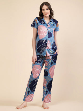 FABINALIV Multicolor Abstract Graphic Printed Women Night Suit