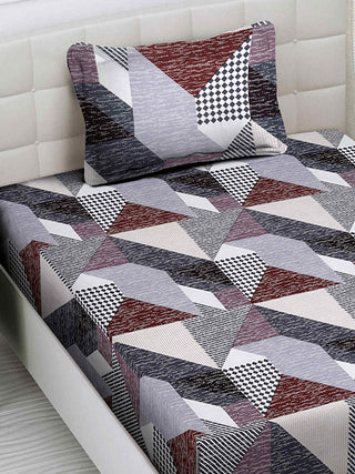 FABINALIV Multicolor Geometric 300 TC Cotton Blend Single Bedsheet with Pillow Cover (225X150 cm)