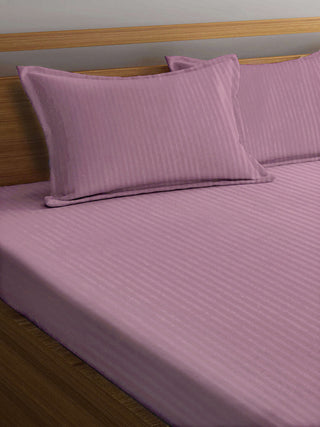 FABINALIV Onion Striped 300 TC Cotton Blend Super King Size Double Bedsheet with 2 Pillow Covers