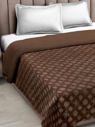 FABINALIV Chocolate Geometric Mild Winter 500 GSM Embossed Woollen Double Bed Comforter