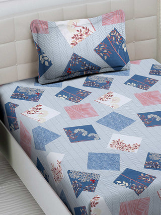 FABINALIV Multicolor Geometric 300 TC Cotton Blend Single Bedsheet with Pillow Cover (225X150 cm)