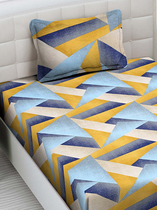 FABINALIV Multicolor Geometric 300 TC Cotton Blend Single Bedsheet with Pillow Cover (225X150 cm)