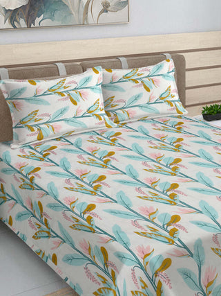 FABINALIV Multicolor Floral Cotton Blend King Size Ultrasonic Quilted Reversible Double Bedcover with 2 Quilted Pillow Covers (250X225 cm)