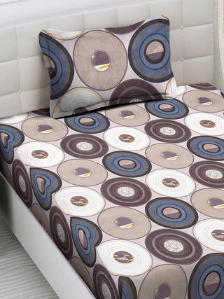 FABINALIV Multicolor Geometric 300 TC Cotton Blend Single Bedsheet with Pillow Cover (225X150 cm)