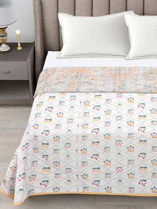 FABINALIV Multicolor Floral Reversible AC Room 300 GSM 100% Cotton Double Bed Dohar