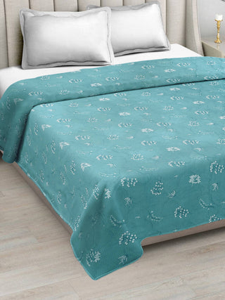 FABINALIV Turquoise Floral Reversible  350 GSM Micro Fiber Filling Double Bed AC Comforter