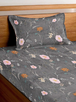 FABINALIV Multicolor Floral 300 TC Cotton Blend Single Bedsheet with Pillow Cover (225X150 cm)