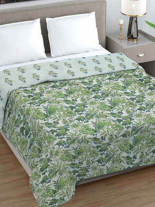 FABINALIV Green Floral Ultrasonic Quilted Reversible 350 GSM AC Room Double Bed Comforter