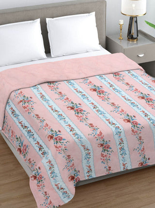 FABINALIV Pink Floral Ultrasonic Quilted Reversible 350 GSM AC Room Double Bed Comforter