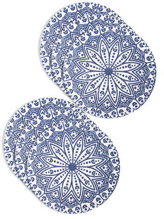 FABINALIV Set of 6 Blue Floral Braided Cotton Table Mats (38X38 cm)